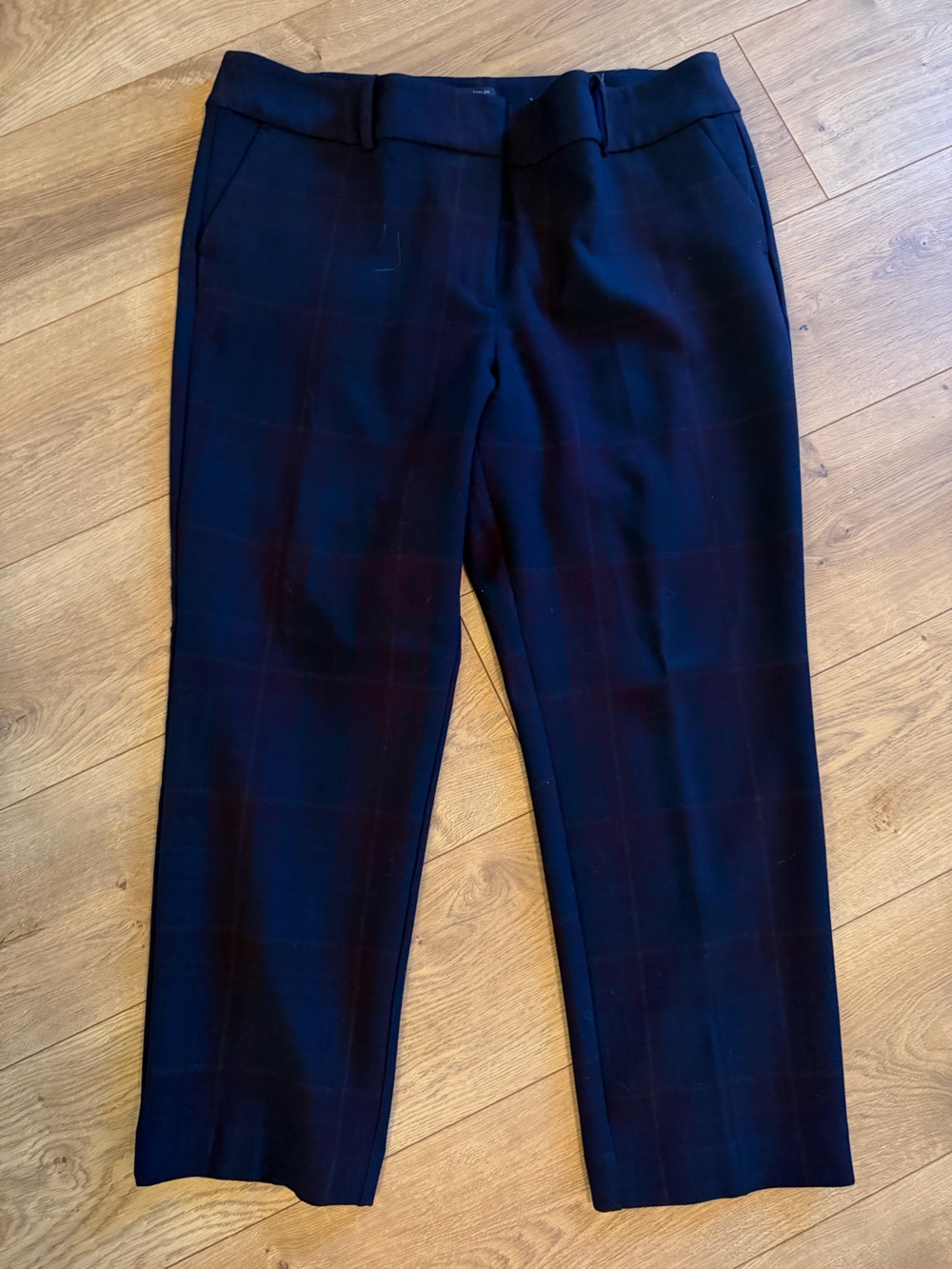 Ann Taylor Factory Navy Plaid Cropped Dress Pants